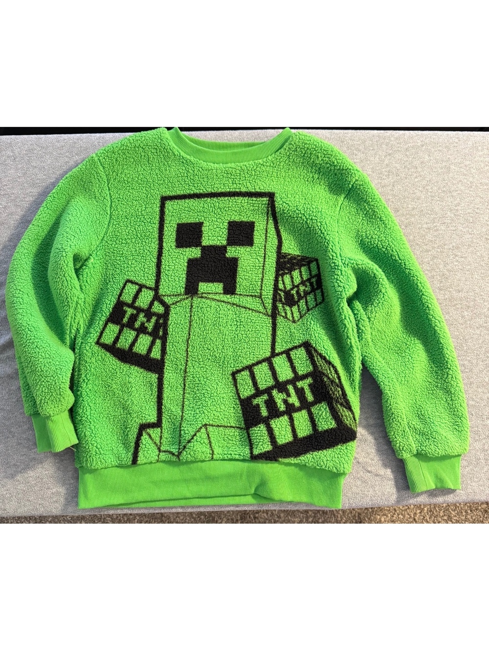 Minecraft kids green sherpa fleece pullover sweatshirt size 10 12